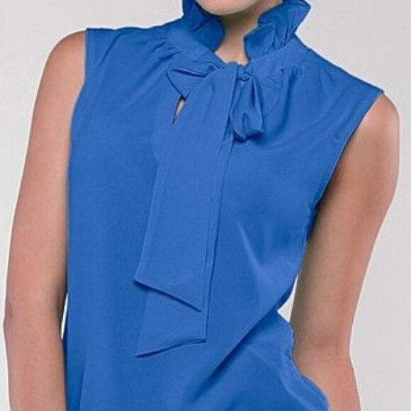 🎄Ruffle Tie-Neck Sleeveless Top Size XXL Color Blue - Picture 3 of 9